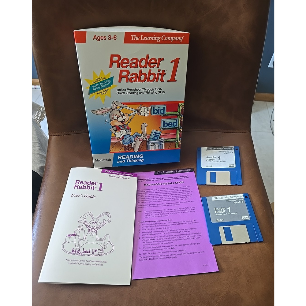 Vintage The Learning Company Reade Rabbit 1 Reading & Thinking Floppy‎ 3.5" Disk